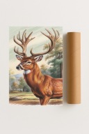 Plakat bez ramy 40x50cm Jeleń z rozłożonym porożem, natura | Prezent