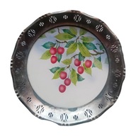 Ceramiczna patera art deco z ażurowym, niklowanym cynowym obrzeżem. BMF.