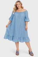 PIĘKNA SUKIENKA LETNIA A'LA JEANS OZDOBNY RĘKAW 54/56/58