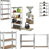 REGAŁ MAGAZYNOWY METALOWY DREWNIANY WCISKANY 5 PÓŁEK 180 x 90 x 40 cm