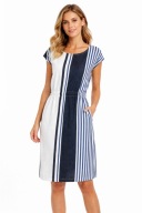 Petit Bateau lniana midi sukienka w paski marynarska uniwersalny rozmiar