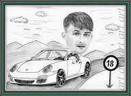 Karykatura na urodziny dla kierowcy rysowana ołówkiem PROMOCJA