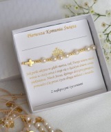 Bransoletka różaniec Komunia Św. pamiątka perły naturalne i hematyt