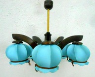 Żyrandol drewniany pięć kloszy, dwa obwody, blue