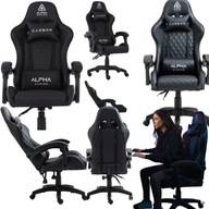 Fotel Gamingowy ALPHA GAMING CARBON Czarny – Regulowany, Kubełkowy Skóra PU