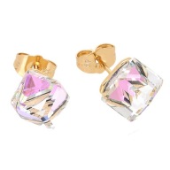 62724 Kolczyki18K pozłacane 11 MM VITRAIL LIGHT CUBE CRYSTAL Swarovski