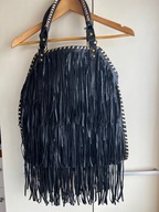 czarna duża torba z frędzlami złote akcenty