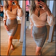 Click elegancka spódnica w popitkę brązową r. S