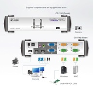 2-portowy przełącznik KVMP USB VGA Dual Display/Audio CS1742