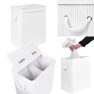 KOSZ NA PRANIE SKLADANY WIELOKOMOROWY NATURALNY BAMBUS POKRYWA BIALY 100L