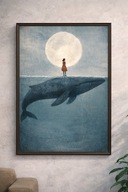 Plakat na ścianę A3 dziewczynka i wieloryb magiczna ilustracja | bez ramki