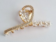 PIĘKNA DUŻA KLAMRA DO WŁOSÓW PERŁOWE KWIATY CYRKONIE