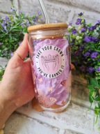 Kubek szklany słoik 500 ml ze słomką i bambusową pokrywką prezent dla niej