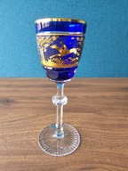 Józefina kryształowy kielich niebieski pozłacany z naklejką.