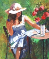 =Obraz=ZABAWA ,lato=poranek= AKRYL NA PŁÓTNIE=czytelniczka=