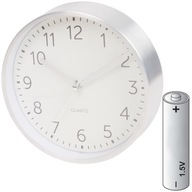Aluminiowy zegar ścienny tykający srebrno-biały wall clock gratis bateria