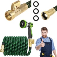 MOCNY WĄŻ OGRODOWY ROZCIĄGLIWY ELASTYCZNY PISTOLET ZŁĄCZKI METALOWE 15M