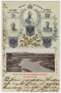 E63 Gruss von der Drei Kaiserreich Ecke Myslowitz Mysłowice Wytłaczana 1910