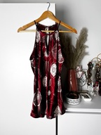 Satynowy czerwony top halterneck kwiatowy wzór boho elegancki Florence+Fred