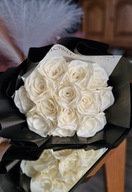 Wieczny bukiet śmietankowych róż .Brokatowe duże róże 13 szt 60cm Prezent