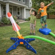 SUPER ZABAWKA NA OGRÓD WYRZUTNIA RAKIETA NA PEDAŁ 3 RAKIETY