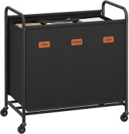 Kosz na pranie 3-komorowy 170L|Wózek na kółkach| Zdejmowana torba