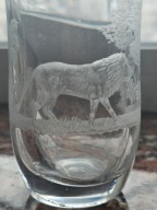 SZKLANKI KRÓTKA SERIA ZAWIERCIE LATA 30-TE GRAWER SŁOŃ ŻYRAFA LEW KANGUR