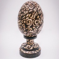 Drewniane jajko z podstawką - ręcznie zdrobione, pirografia, dekor, egg