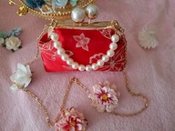 TOREBKA MALOWANE KRAWĘDZIE BIGIEL MODNA ELEGANCKA CZERWONA ZŁOCONA STYL