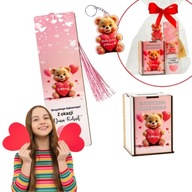 PREZENT NA DZIEŃ KOBIET SKARBONKA ZAKŁADKA BRELOCZEK DLA DZEWCZYNKI ZESTAW