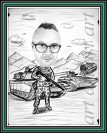 Karykatura na prezent ze zdjęcia na urodziny dla żołnierza