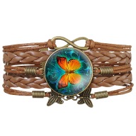 Skórzana bransoletka - Motyl - regulowana, ozdobne dodatki - 25mm