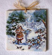 Robótkownia Kafelek obrazek 15x15 Zima Przy karmniku