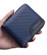 Portfel męski z włókna węglowego zapinany na zamek granatowy