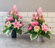 komplet na cmentarz, wiosenna dekoracja nagrobna,tulipany, hiacynty