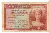 Hiszpania 10 Pesetas 1935 -10 Pesetowy Srebrny Certyfikat