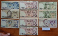 Zestaw banknotów z okresu PRL-u 20 - 1000 zł z lat 1982 - 1988 r. 10 szt
