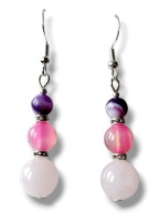 KRAGAM02 Kolczyki kamienie KWARC RÓŻOWY AGAT AMETYST