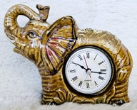 ZEGAR KOMINKOWY FIGURKA CERAMICZNA SŁOŃ Z ZEGAREM DEKORACJA Z OKRESU PRL