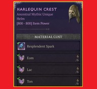 Diablo 4 ETERNAL Harlequin Crest Shako Zestaw Run WIECZNOŚĆ Gold