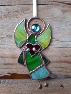 „Aniołek z Sercem” nr 4) witraż Tiffany, zawieszka, Idealny Prezent.