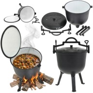 KOCIOŁEK ŻELIWNY STOJĄCY 11L GARNEK EMALIOWANY DUŻY NA OGNISKO PIECZONKI