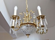 żyrandol stylowy złoty mosiądz kryształki stary