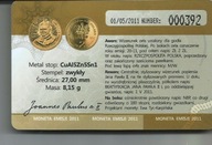 Moneta na karcie 2 zł Jan PawełII 5,5 X8,5 cm. /skan/ mennicza