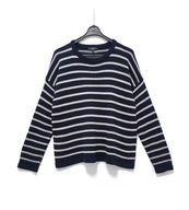 Sweter W Paski Luźny Fason Granatowy Coop |R. L