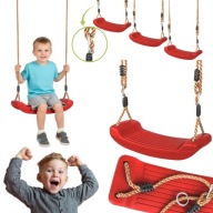 HUŚTAWKA OGRODOWA DLA DZIECI WISZĄCA PLASTIKOWA ŁAWECZKA SIEDZISKO CZERWONA