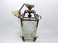 STARA MOSIEZNA LAMPA LAMPION SZKLANY NA TARAS DZIALKE GANEK