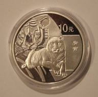 ROK TYGRYSA - CHIŃSKI ZNAK ZODIAKU - 10 YUAN CHINY, POSREBRZANY, RZADKOŚĆ