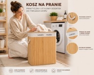 KOSZ KUBEŁ BAMBUSOWY NA PRANIE BIELIZNĘ BEŻ POJEMNIK Z POKRYWĄ KUFER 100L