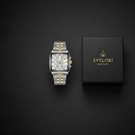 Luksusowy Zegarek Męski BINBOND Srebrny złoty biała tarcza KWADRATOWY STAL